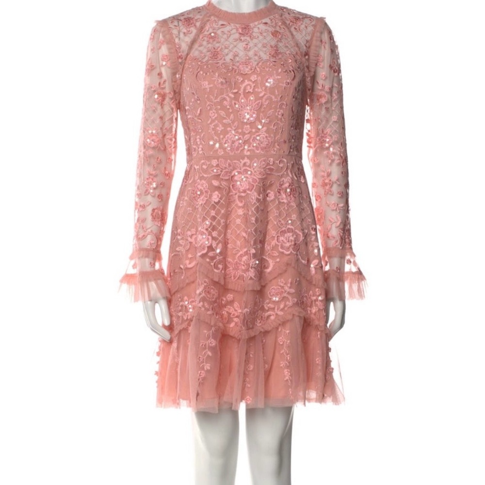 Needle & Thread Pink Embroidered Long Sleeve Dress